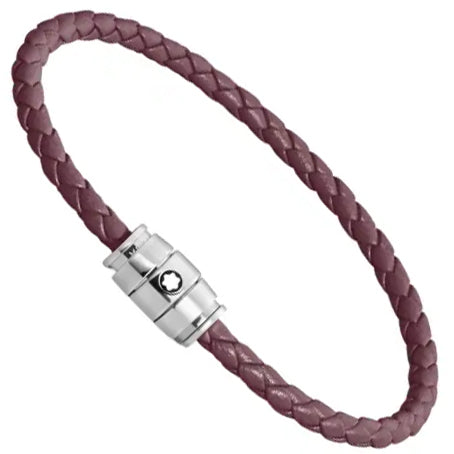 Montblanc bracciale in acciaio a 3 anelli e pelle Meisterstück Cassis misura S 13431360