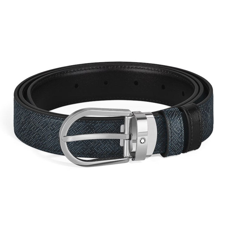 Montblanc cintura reversibile Tweed blue / nero 220965