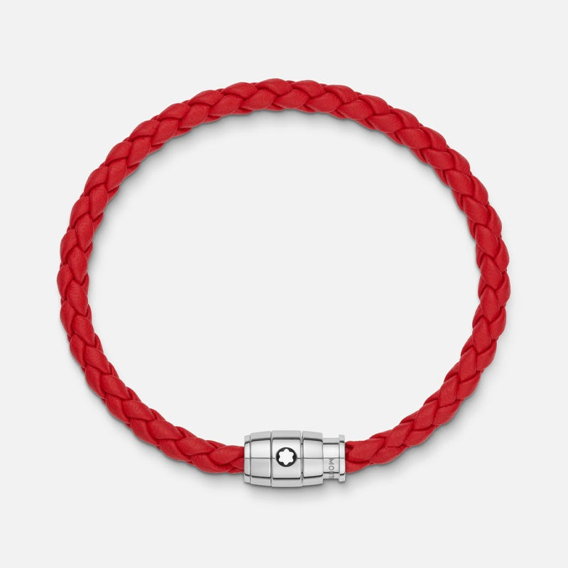Montblanc bracciale pelle intrecciata rossa chiusura a 3 anelli misura S 130901 60