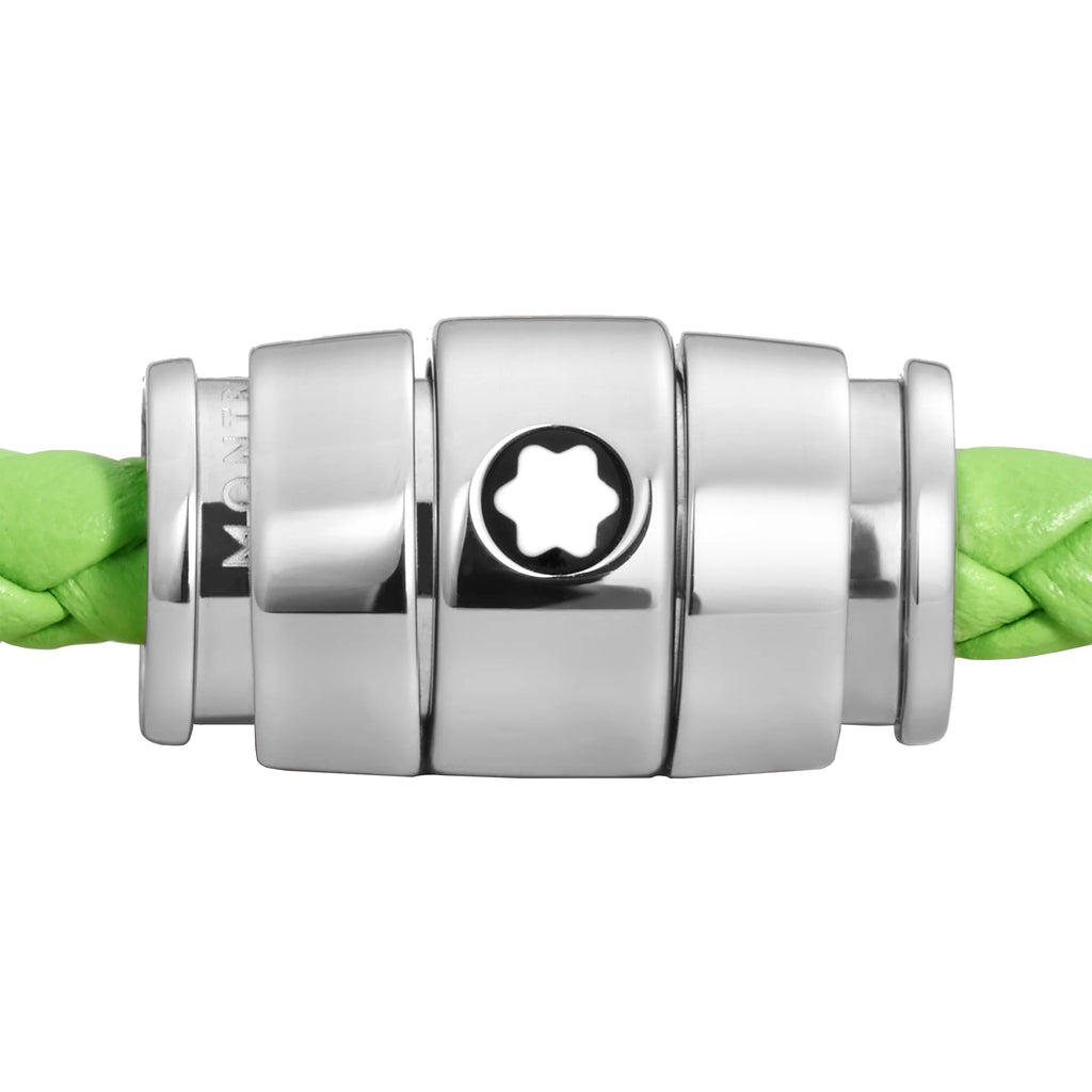 Montblanc bracciale in acciaio a 3 anelli e pelle Meisterstück Lime misura S 13429260