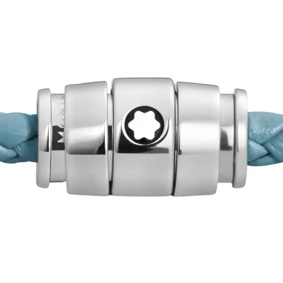 Montblanc bracciale in acciaio a 3 anelli e pelle Meisterstück Blu Fumè misura S 13429360