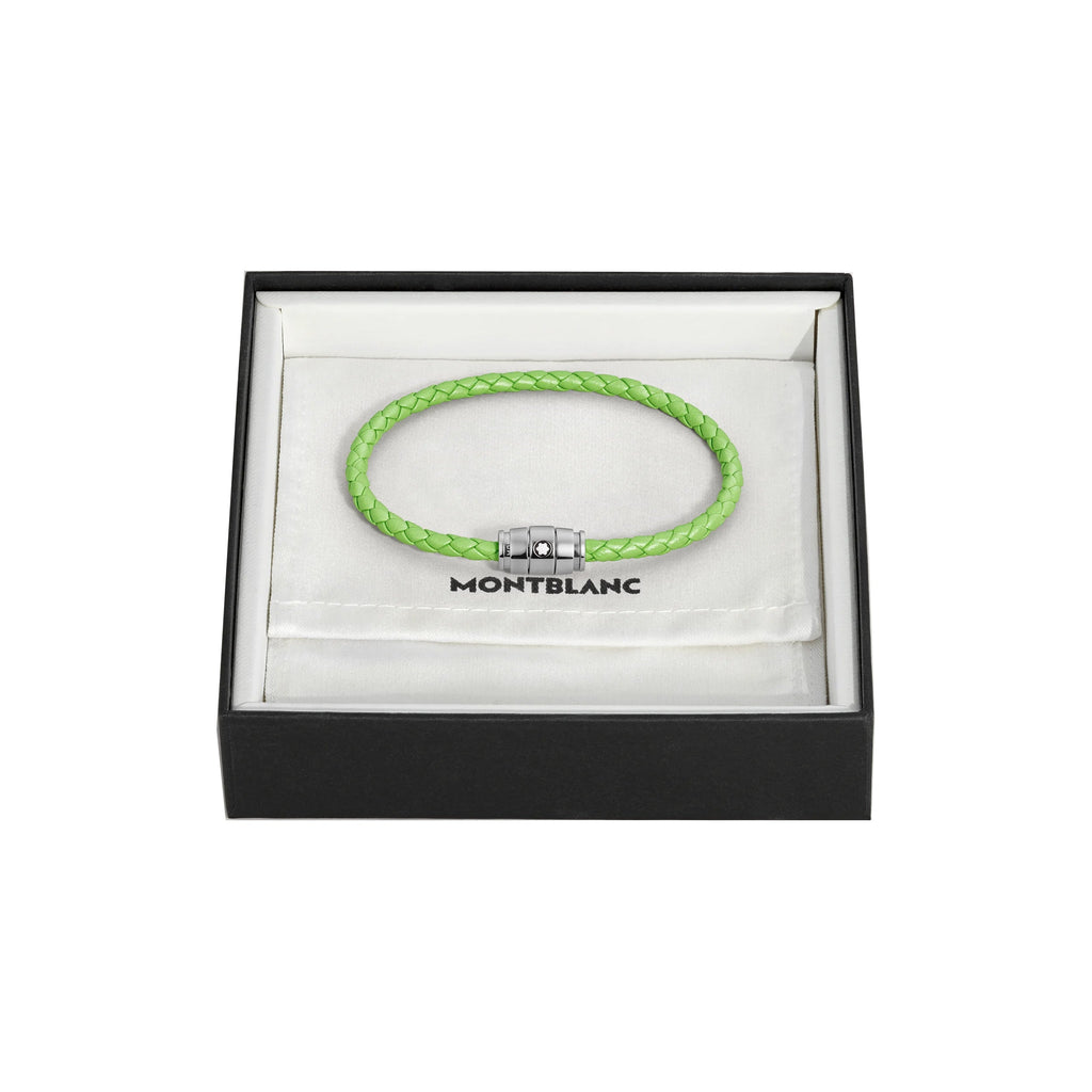 Montblanc bracciale in acciaio a 3 anelli e pelle Meisterstück Lime misura M 13429263