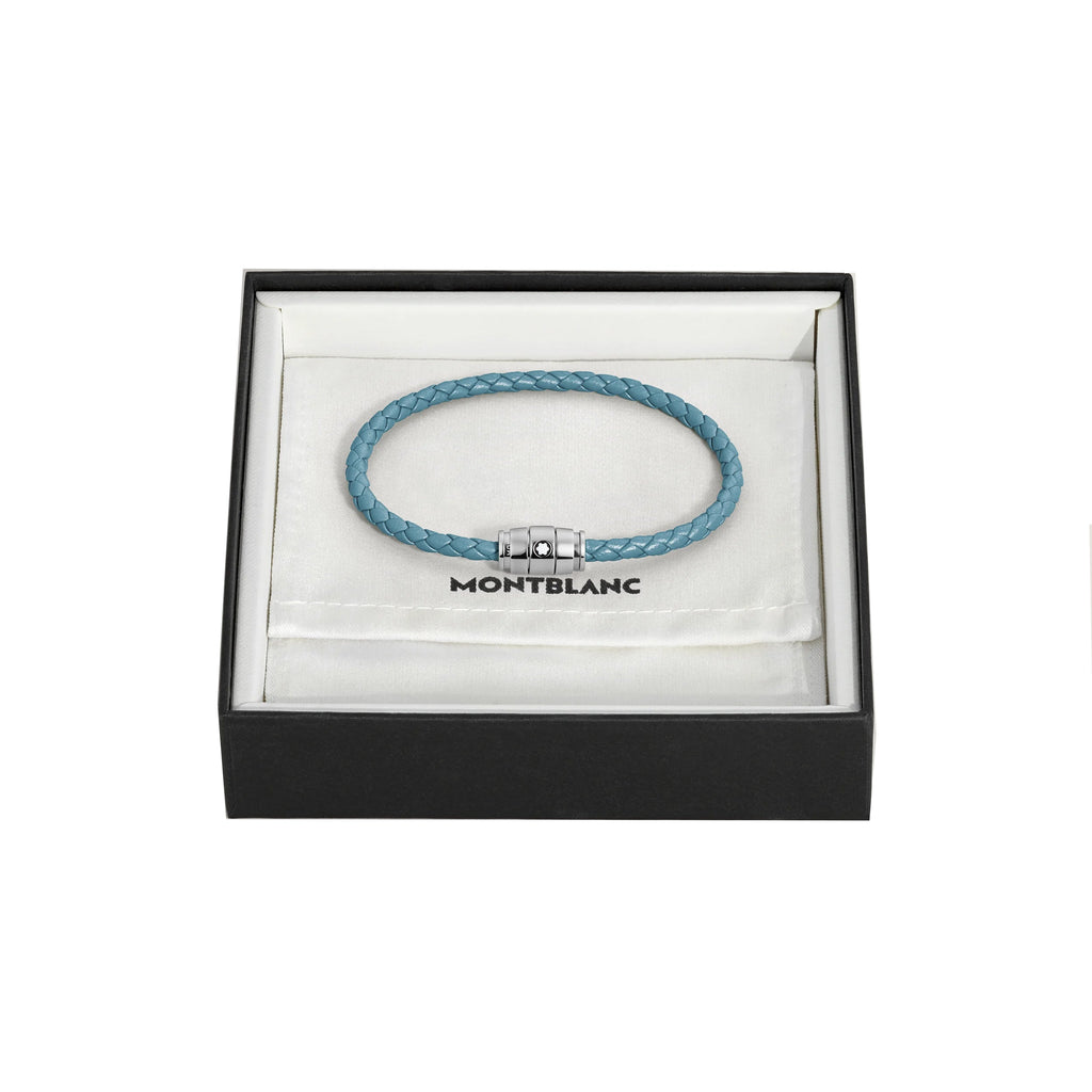 Montblanc bracciale in acciaio a 3 anelli e pelle Meisterstück Blu Fumè misura S 13429360