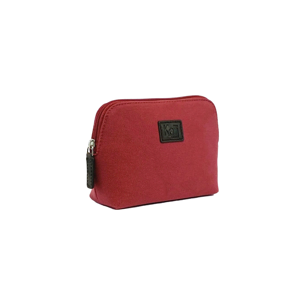 K0026XB | Women's Pouch Bag in Canvas/Genuine Full-Grain Milled Leather - Bordeaux/Dark Brown. Zip closure. Dimensions: 17 x 13 x 6.5 cm - Packaging: Non-woven bag
