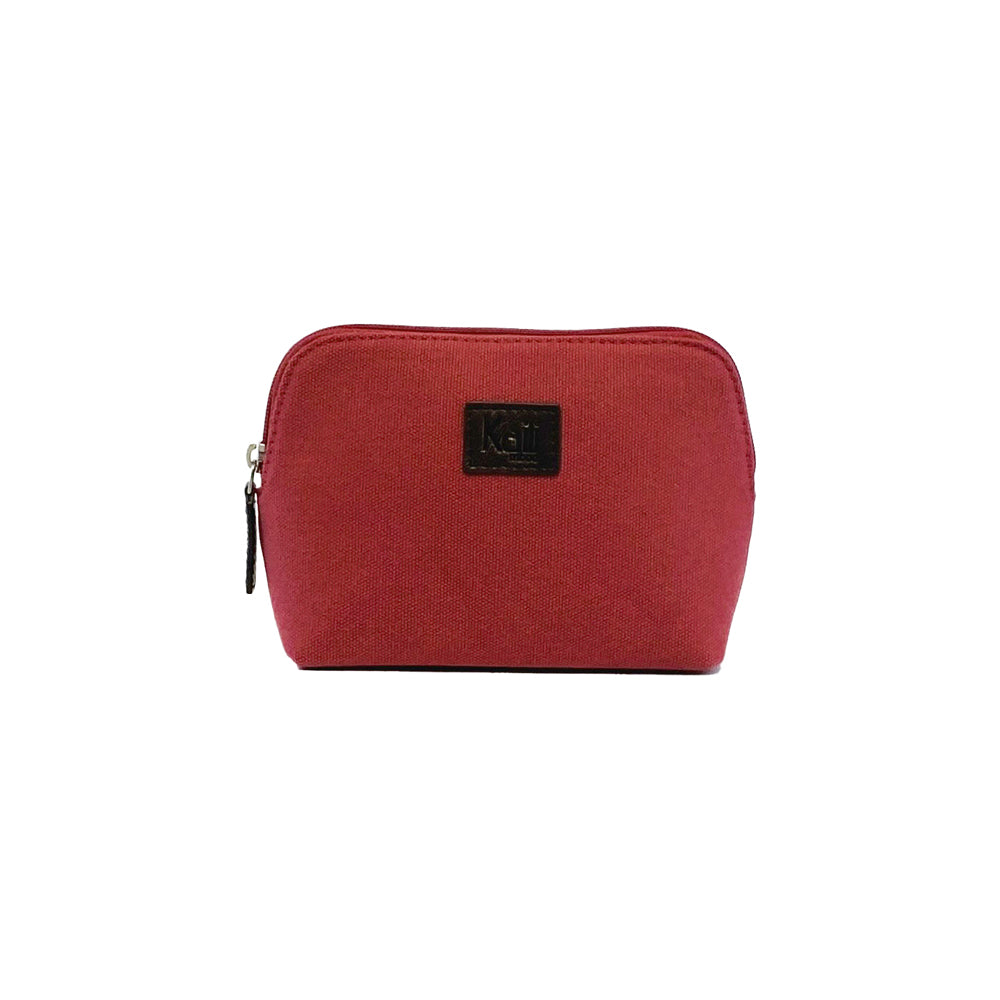 K0026XB | Women's Pouch Bag in Canvas/Genuine Full-Grain Milled Leather - Bordeaux/Dark Brown. Zip closure. Dimensions: 17 x 13 x 6.5 cm - Packaging: Non-woven bag
