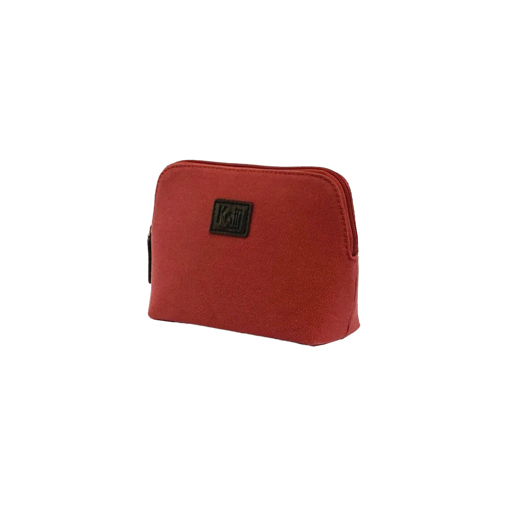 K0026XB | Women's Pouch Bag in Canvas/Genuine Full-Grain Milled Leather - Bordeaux/Dark Brown. Zip closure. Dimensions: 17 x 13 x 6.5 cm - Packaging: Non-woven bag