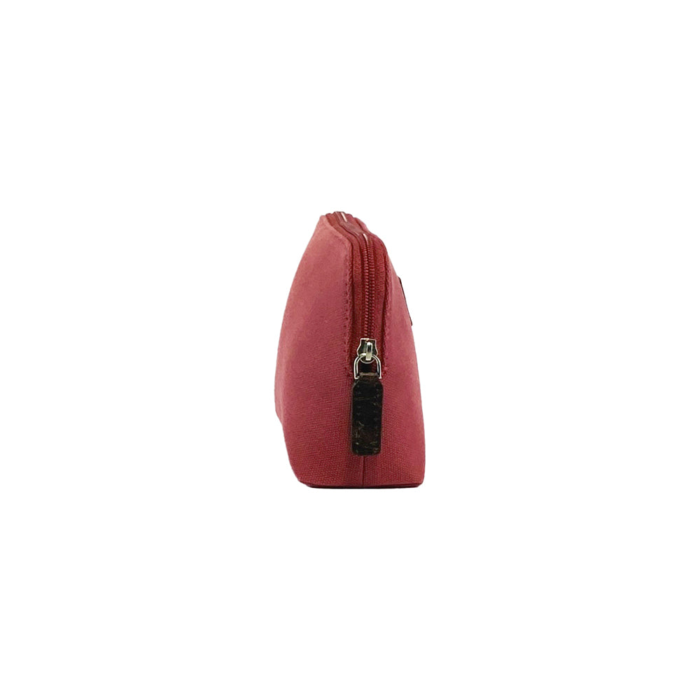 K0026XB | Women's Pouch Bag in Canvas/Genuine Full-Grain Milled Leather - Bordeaux/Dark Brown. Zip closure. Dimensions: 17 x 13 x 6.5 cm - Packaging: Non-woven bag