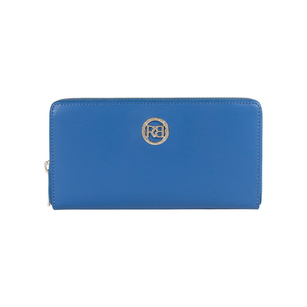 RB1084SCH | Portefeuille zippé pour femme fabriqué en Italie en cuir véritable lisse et mat. Couleur : Bleu roi. Dimensions : 20 x 10 x 2,5 cm.