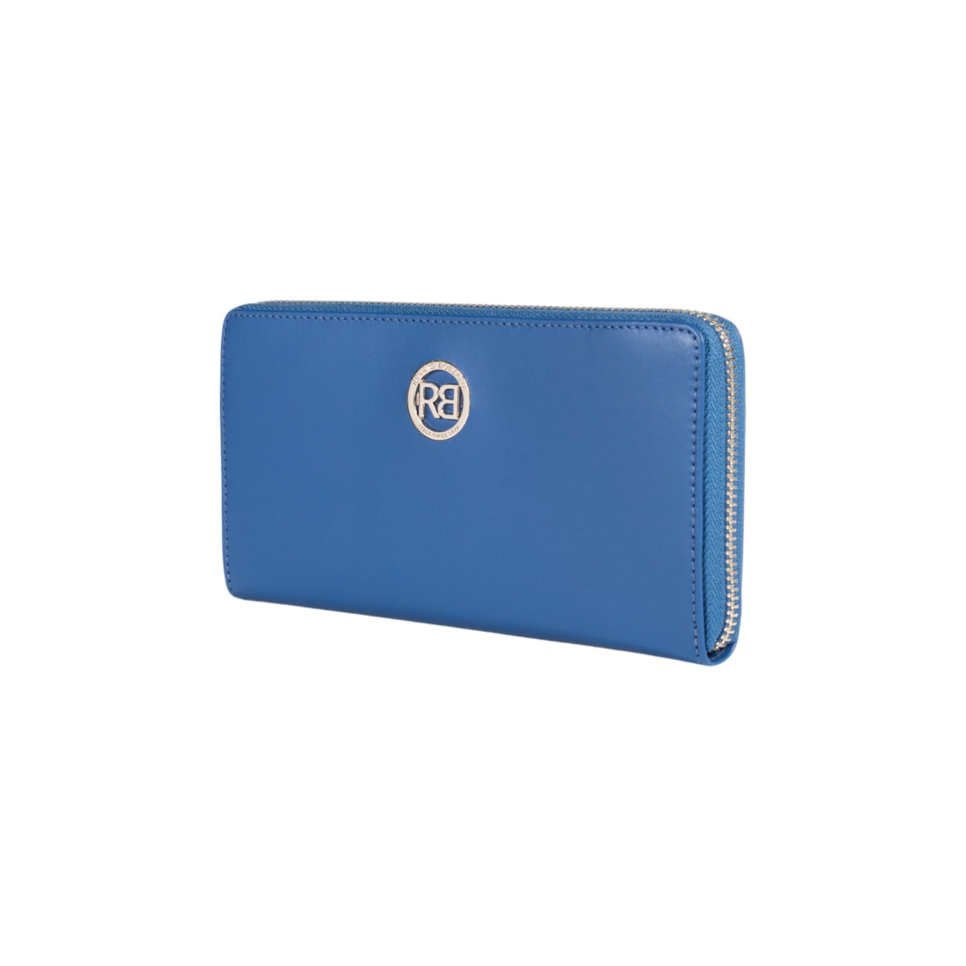 RB1084SCH | Women's zippered wallet made in Italy from smooth, matte genuine leather. Color: Royal Blue. Dimensions: 20 x 10 x 2.5 cm.