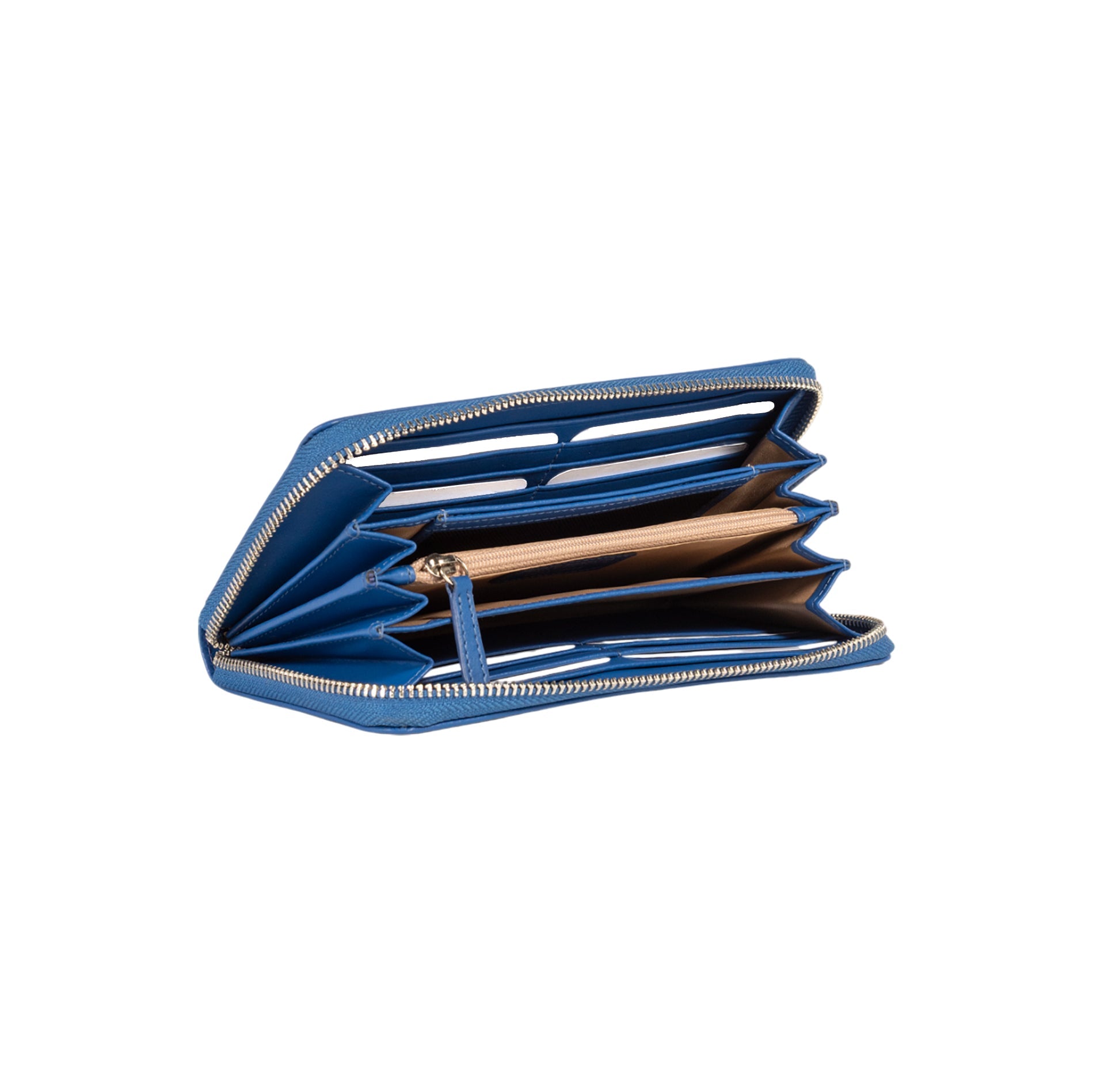 RB1084SCH | Women's zippered wallet made in Italy from smooth, matte genuine leather. Color: Royal Blue. Dimensions: 20 x 10 x 2.5 cm.