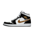 Jordan 1 Mid Patent Black White Gold