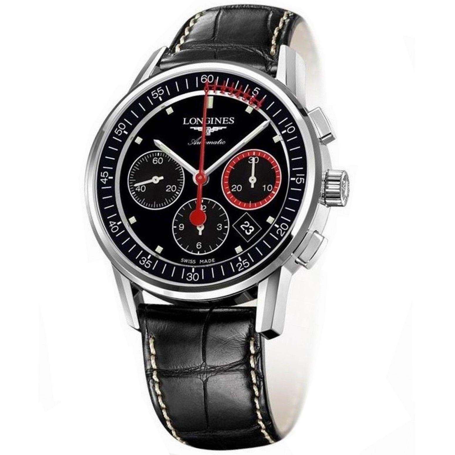 Longines orologio Column-Wheel Chronograph Record 41mm nero acciaio automatico L4.754.4.52.4