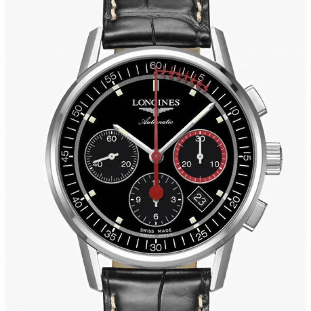 Longines orologio Column-Wheel Chronograph Record 41mm nero acciaio automatico L4.754.4.52.4