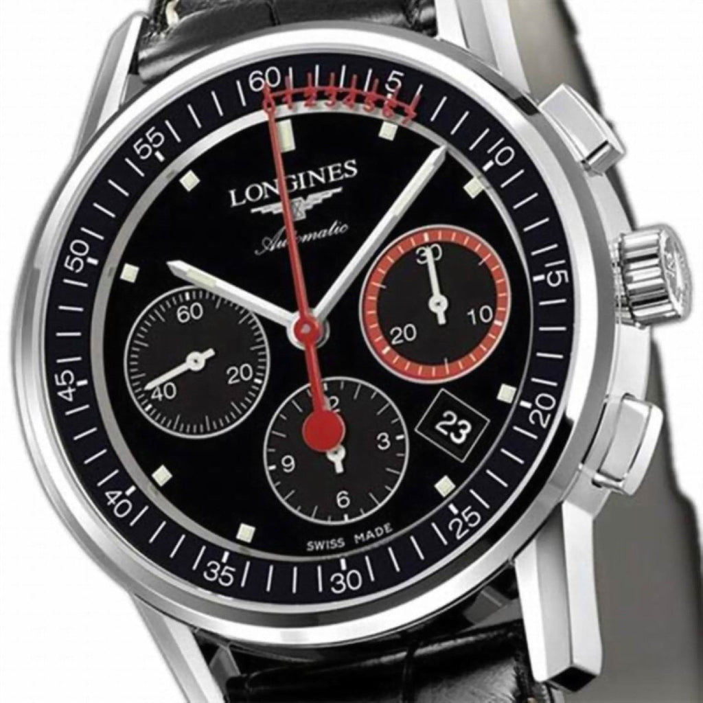 Longines orologio Column-Wheel Chronograph Record 41mm nero acciaio automatico L4.754.4.52.4