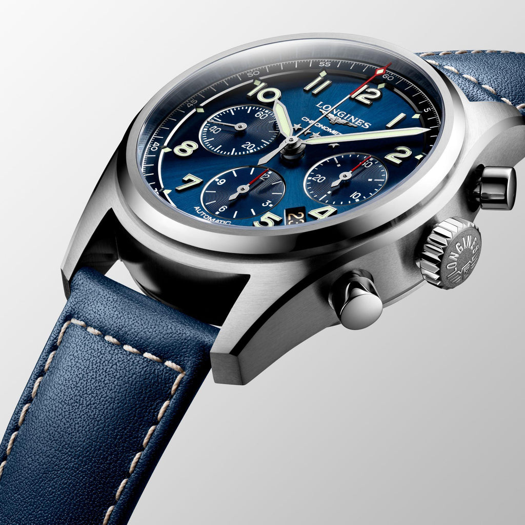 Longines orologio Spirit cronografo 42mm blu automatico acciaio L3.820.4.93.0