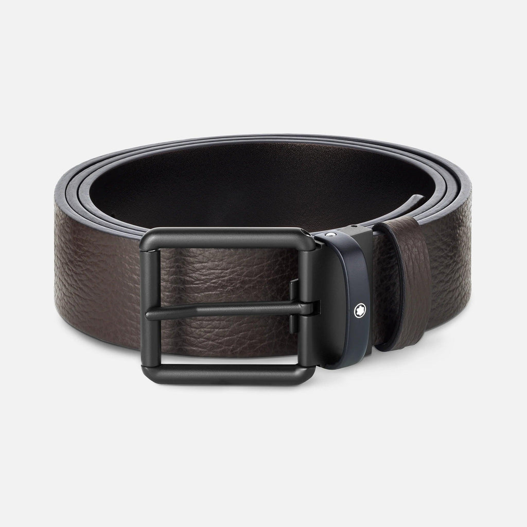 Montblanc cintura 35mm fibbia PVD nero pelle reversibile nero/marrone 131187