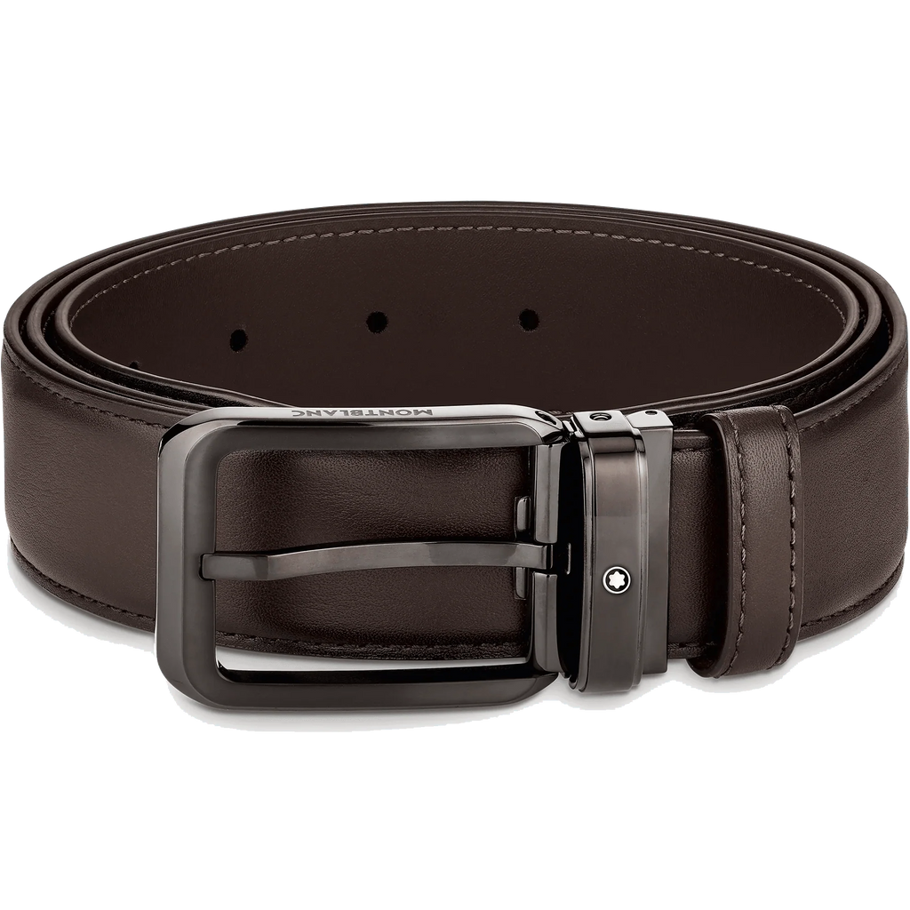 Montblanc cintura 35mm fibbia rettangolare pelle marrone sfumata 129456