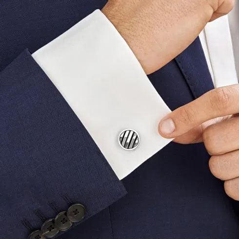 Montblanc gemelli argento Sartorial Architectural inserto geometrico nero 123804