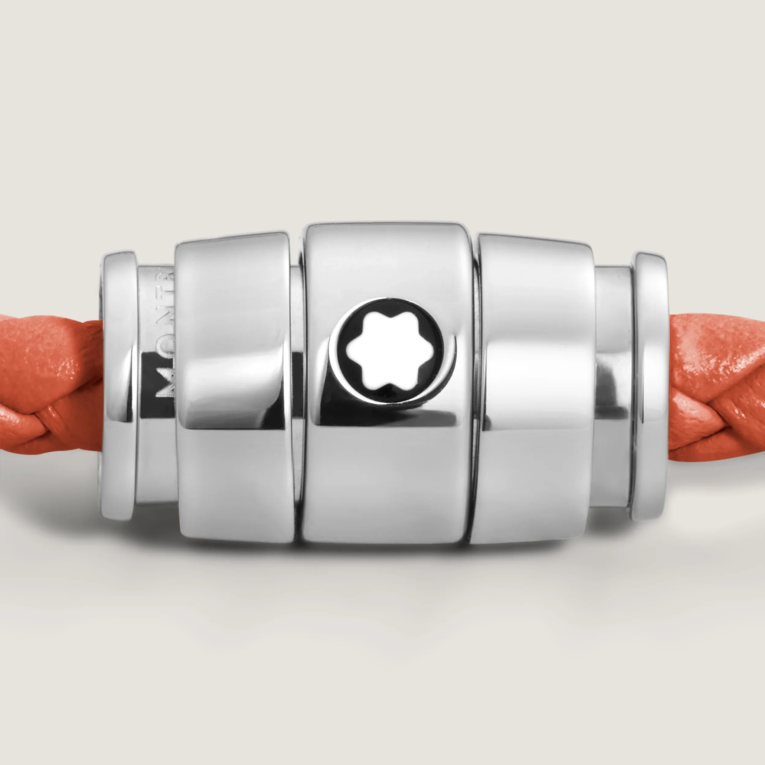 Montblanc bracciale in acciaio a 3 anelli e pelle Meisterstück Cayenne misura M 13429163