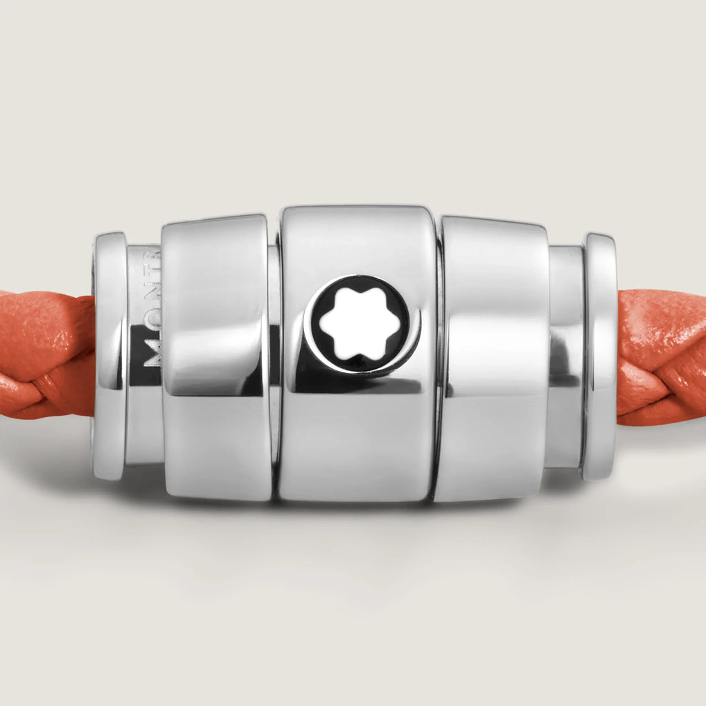 Montblanc bracciale in acciaio a 3 anelli e pelle Meisterstück Cayenne misura S 13429160