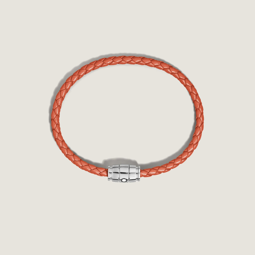 Montblanc bracciale in acciaio a 3 anelli e pelle Meisterstück Cayenne misura M 13429163