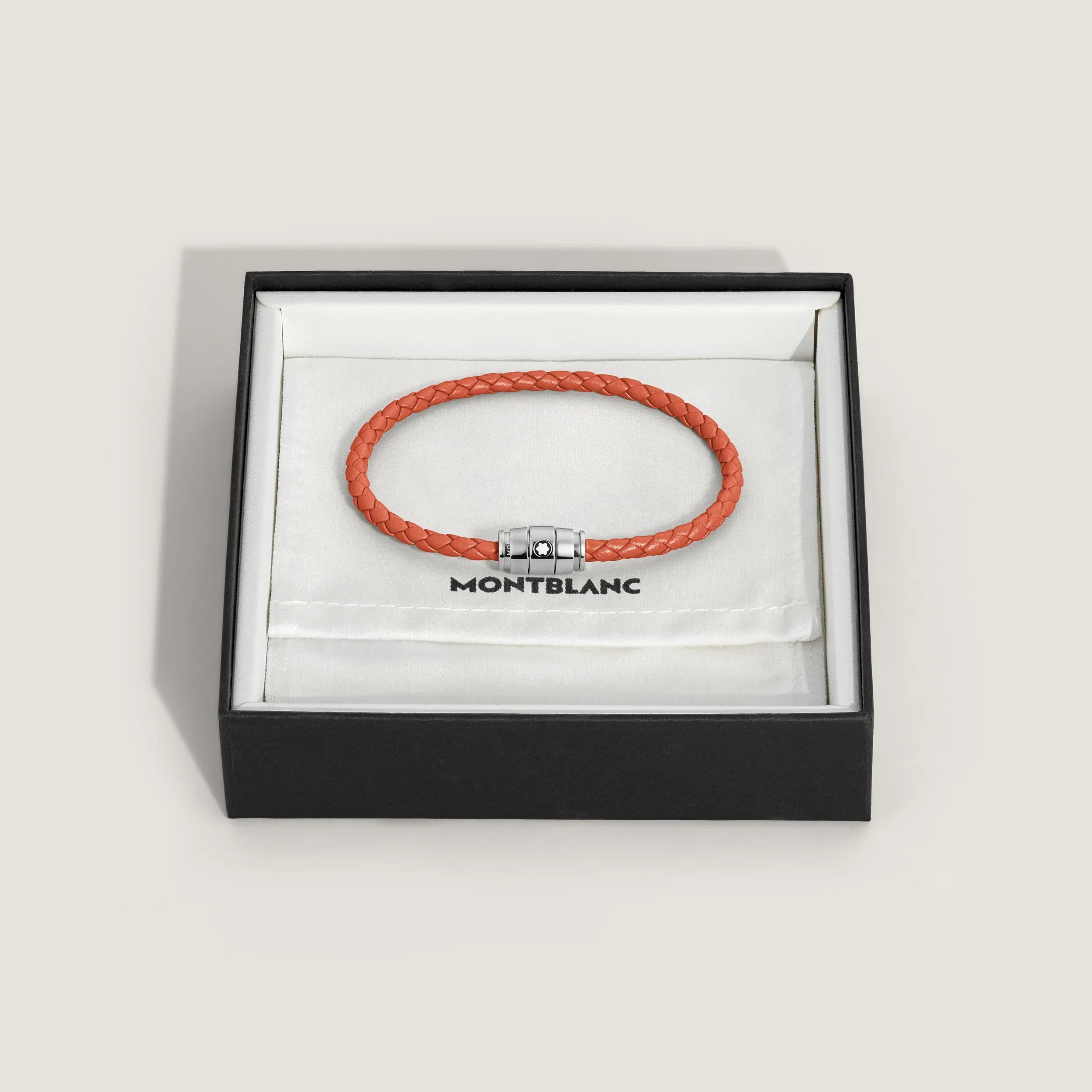 Montblanc bracciale in acciaio a 3 anelli e pelle Meisterstück Cayenne misura S 13429160
