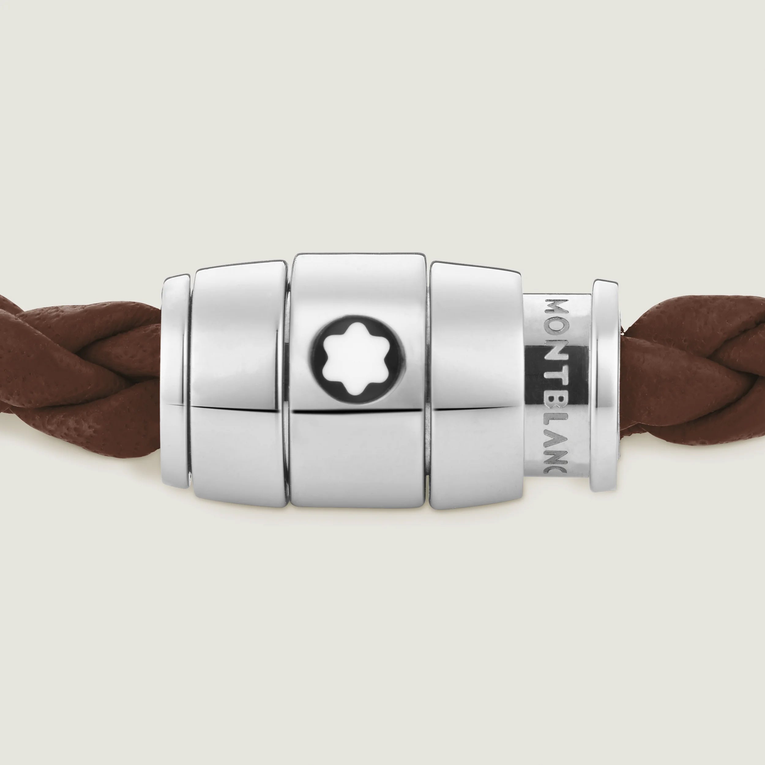 Montblanc bracciale in acciaio a 3 anelli e pelle Meisterstück Marrone Fulvo misura S 13600060