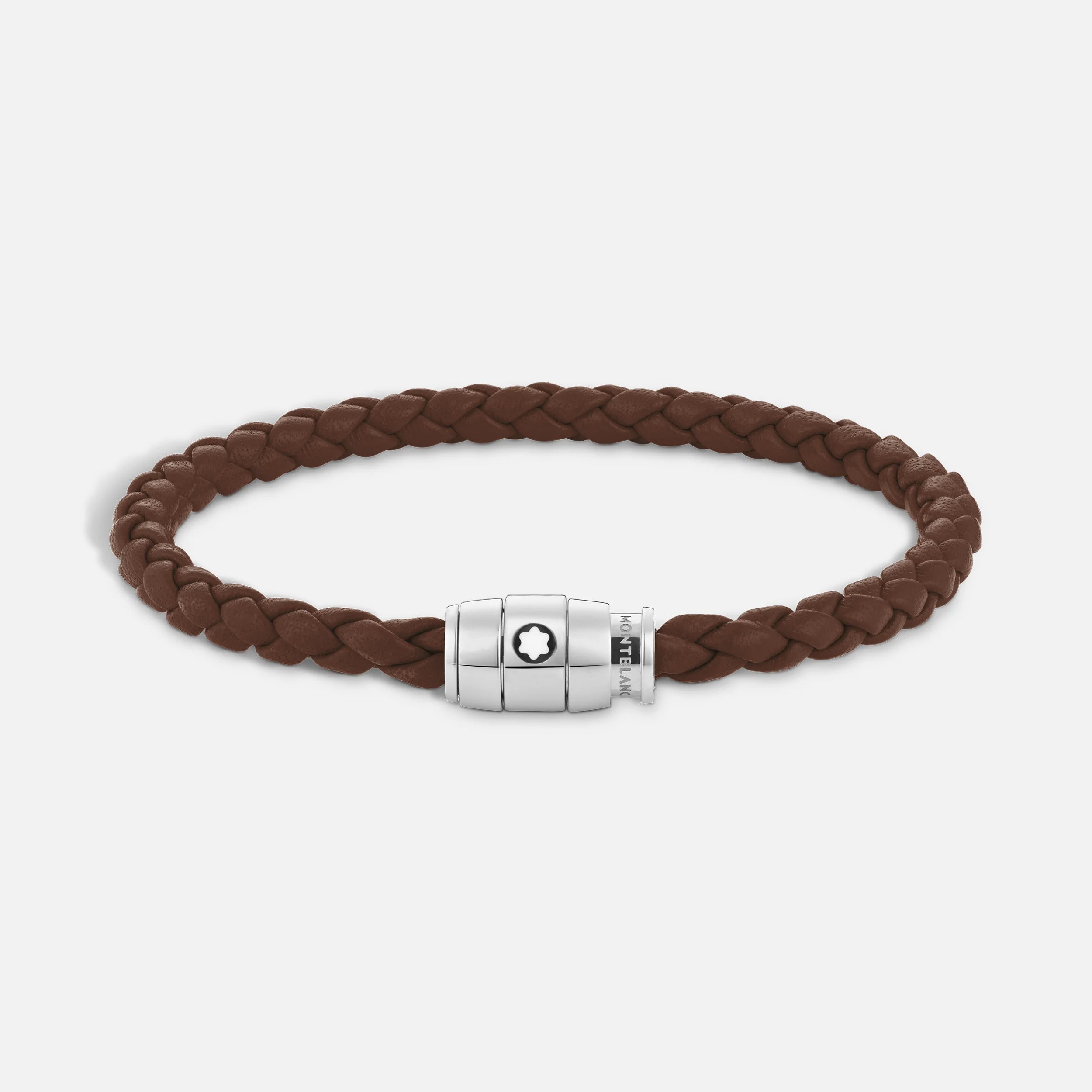 Montblanc bracciale in acciaio a 3 anelli e pelle Meisterstück Marrone Fulvo misura S 13600060
