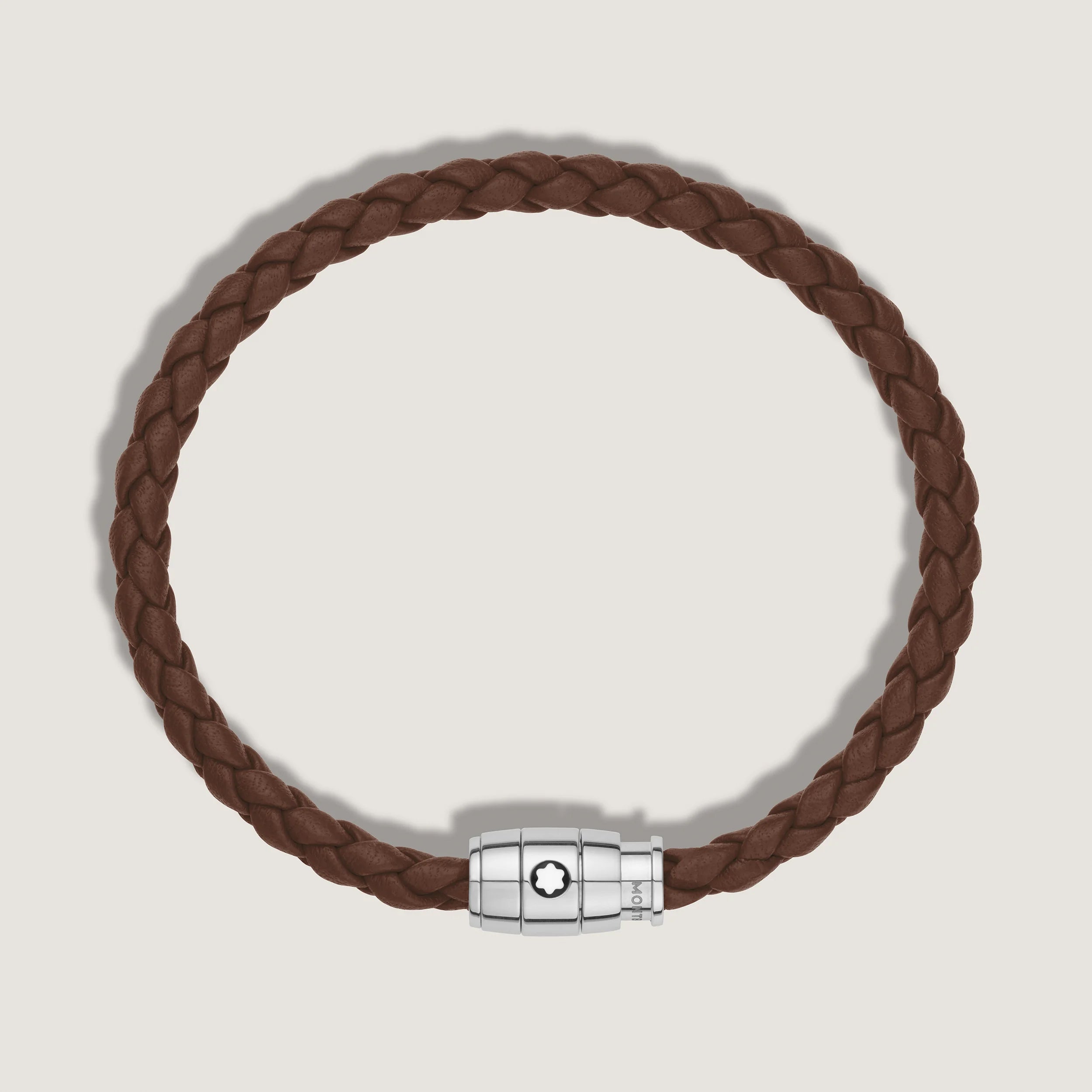 Montblanc bracciale in acciaio a 3 anelli e pelle Meisterstück Marrone Fulvo misura S 13600060