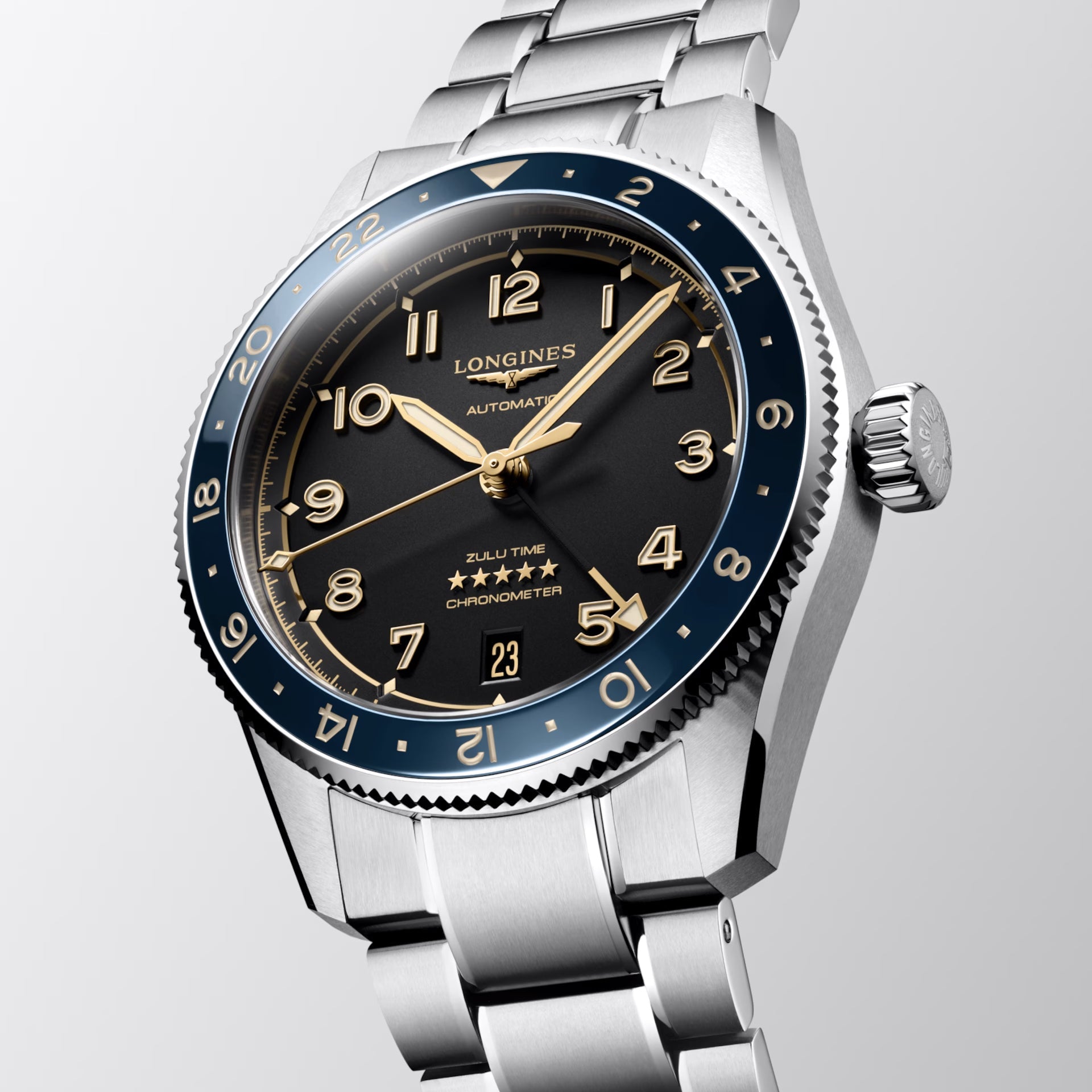 Longines orologio Spirit Zulu Time 39mm antracite automatico acciaio L3.802.4.60.6